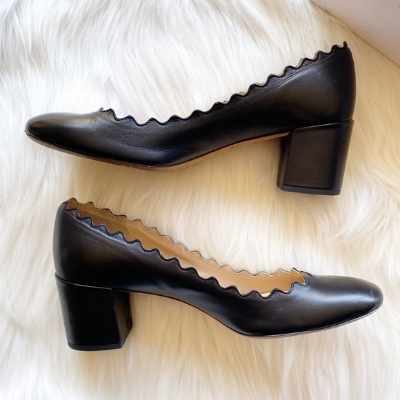 Chloe Lauren Black Scalloped Low Heel Pumps 35.5 - Picture 4 of 12